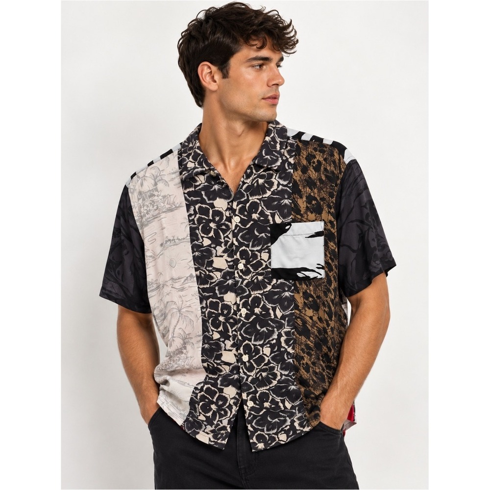 AllSaints Nuovo SS Shirt Men's XL Relaxed Fit Mixed Print Floral Button Down